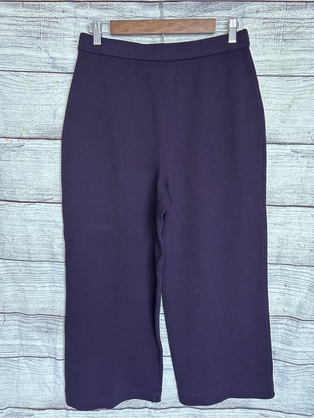 St. John Collection deep purple thick knit wide leg pull on pants size 12